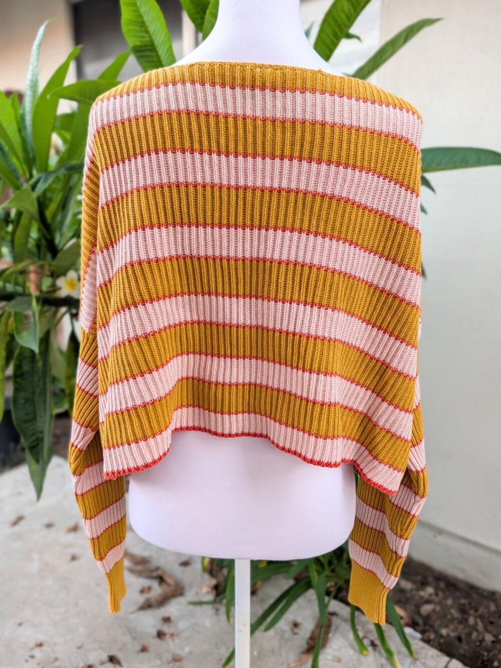 Free People Just my stripe mustard yellow pullover sweater VGUC size S - Picture 9 of 10